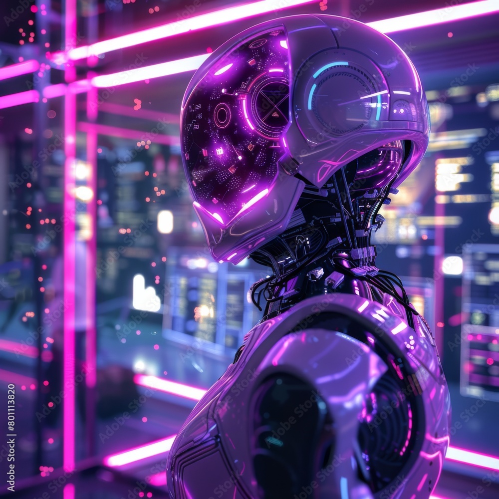 Fototapeta premium artificial intelligence robot with tech background