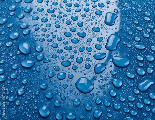 water drops on blue background abstract close up rain backdrop wallpaper (ID: 801115429)