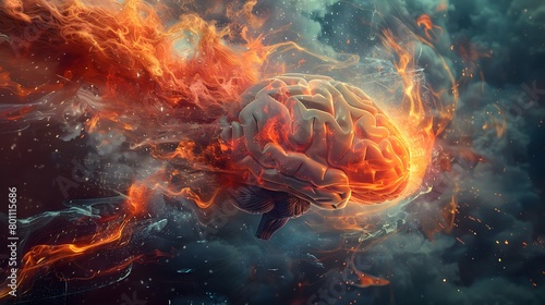 Concept art of a human brain exploding with knowledge and creativity. generative ai #801115686