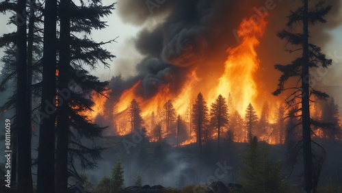 A strong fire in a high-category forest in hot weather