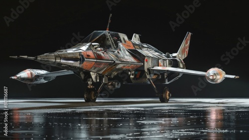 A futuristic fighter jet with a red and black design photo