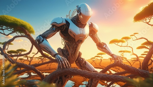A giant, gentle humanoid with limbs resembling tree branches, creating protective barriers photo