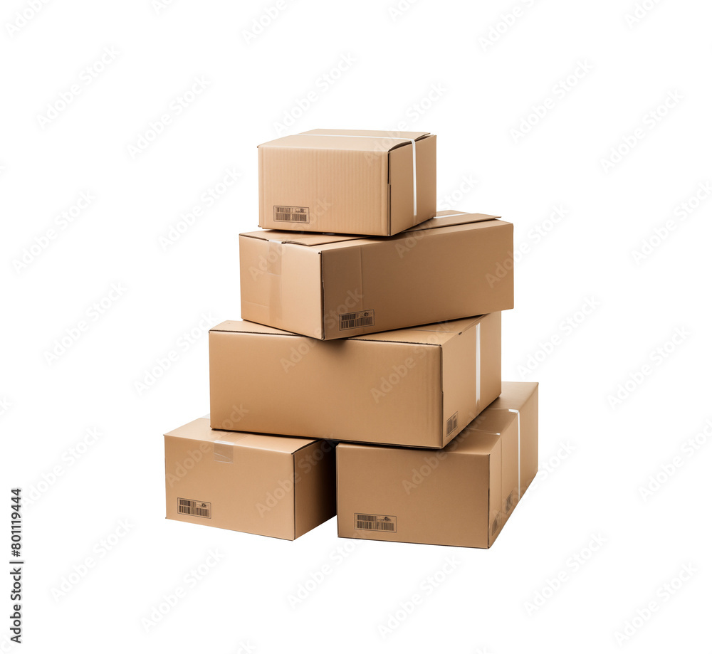 stacked cardboard boxes on a plain transparent background, symbolizing logistics and packaging. Generative AI stacked cardboard boxes on a plain transparent background, symbolizing logistics and packaging. Generative AI