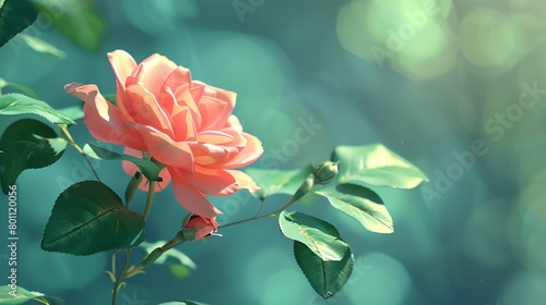 Vibrant Chinese rose, soft jade green background, glossy botanical magazine cover, subtle morning light, central focus