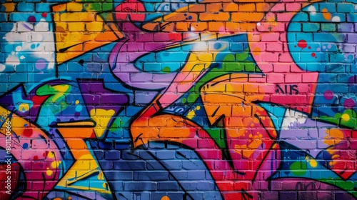 Abstract Graffiti Art with Brick Background 