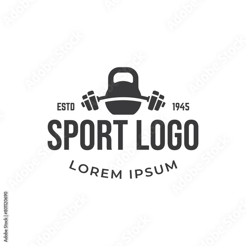 Fitness club logo with kettlebell on white, vector illustration template