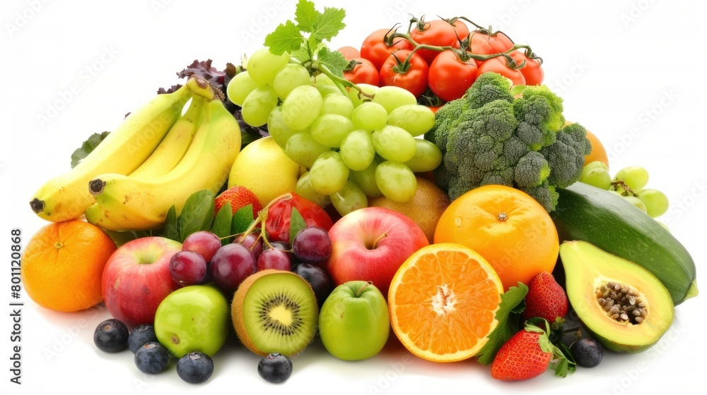 photo of various fresh vegetables and fruits in white background photo of various fresh vegetables and fruits in white background
