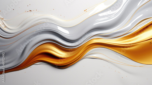 White and golden wavy luxury background. Abstract liquid art. Three-dimensional visual effect. Inspiration mix of 3d art and fluid art. Contemporary trendy header, cover, design, poster