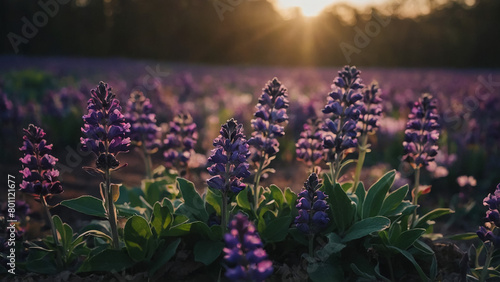 Women hands holding a phone and taking a photo of the purple flower in the garden. 