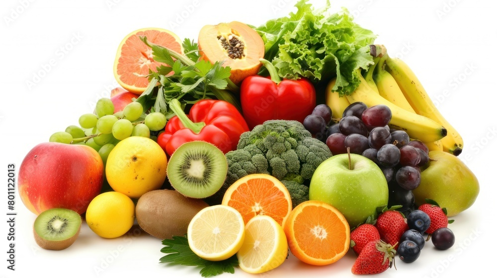 photo of various fresh vegetables and fruits in white background photo of various fresh vegetables and fruits in white background