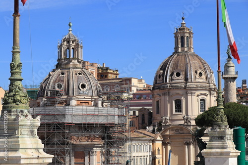 View from the Vittoriano War Memorial with Two Church Domes in Rome, Italy