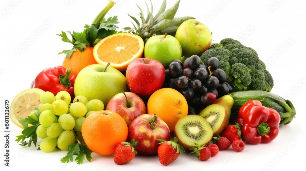 photo of various fresh vegetables and fruits in white background photo of various fresh vegetables and fruits in white background