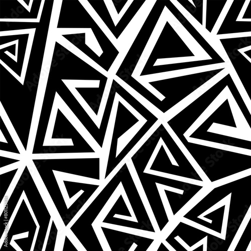Monochrome, simple tribal geometric. Seamless pattern