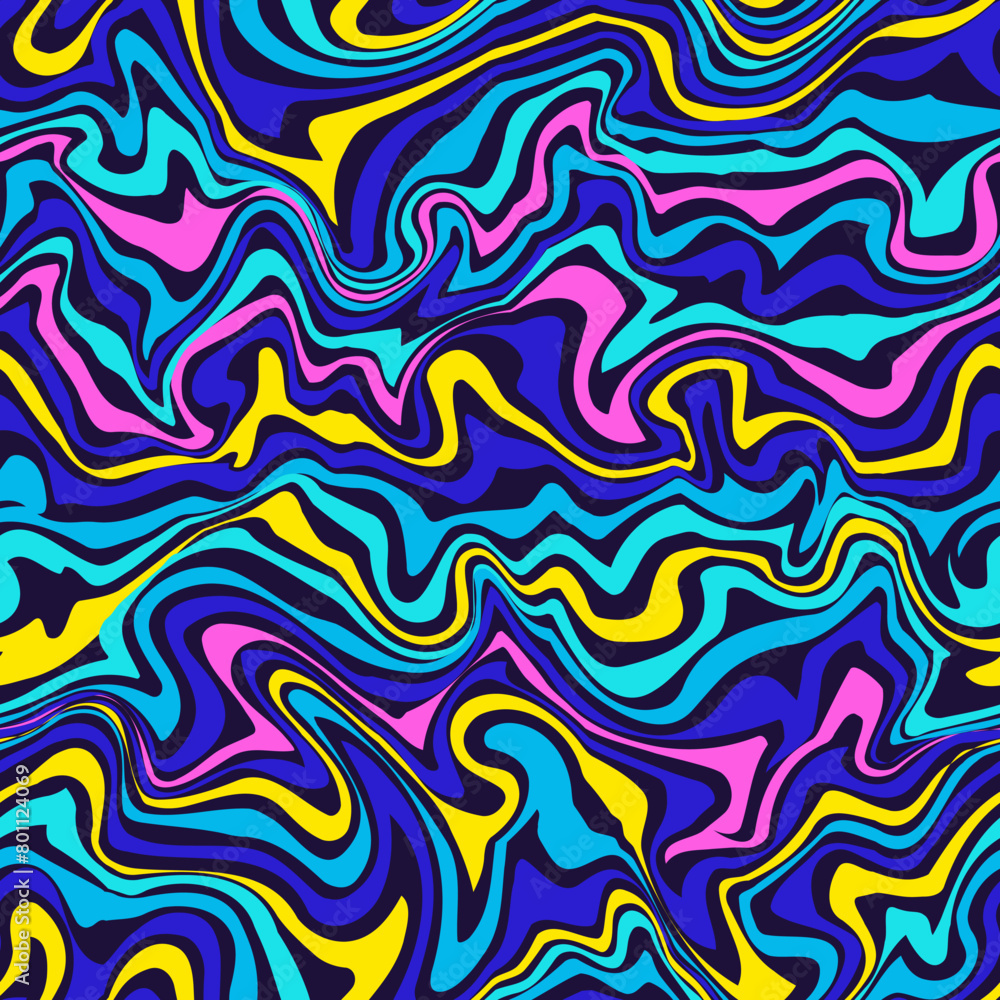 Blue psychedelic waves seamless pattern