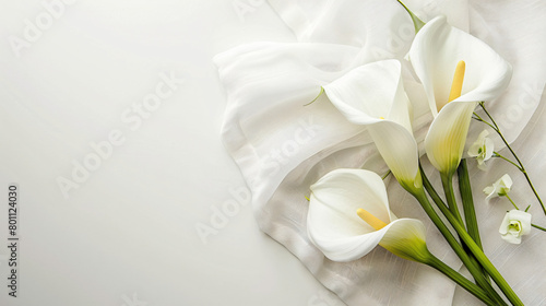 Table setting with beautiful calla lily on white background