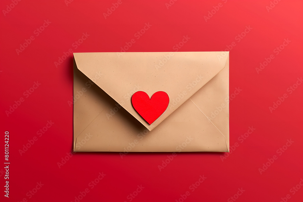 Craft paper envelope with red heart. Romantic love letter Craft paper envelope with red heart. Romantic love letter