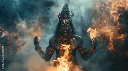 Shiva God with fire photo
