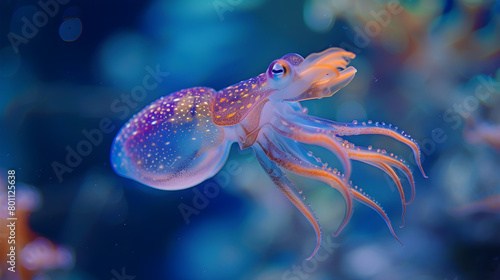 Underwater Splendor: An Enigmatic Squid in a Neon-lit Aquarium © Minnie