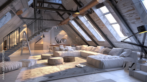 interior of the house. Virtual Tour: Step Inside a Modern Luxury Attic Loft Apartment - Incredible 3D Render