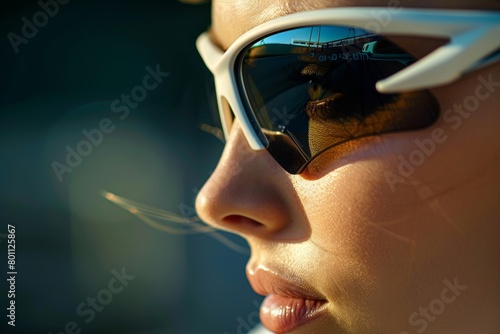 Cyclist s intense focus through sunglasses, embodying determination in summer olympic sports