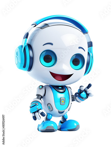 A cheerful 3D robot character with a smiling gesture isolated on a transparent background. Generative AI © Breyenaiimages
