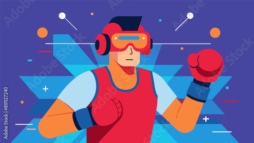 A boxer using a headmounted device that analyzes their opponents movements and suggests strategies to counter them..