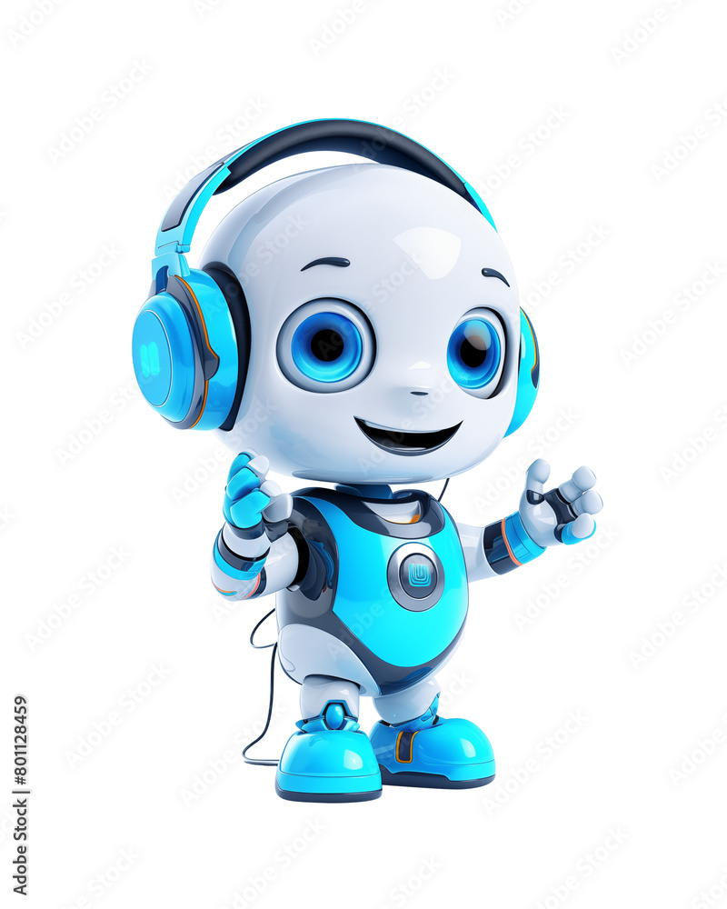 A cheerful 3D robot character with a smiling gesture isolated on a transparent background. Generative AI