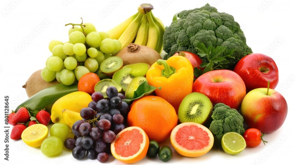 photo of various fresh vegetables and fruits in white background photo of various fresh vegetables and fruits in white background