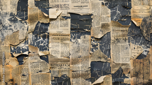 Creative Vintage Background Made of Torn Newspaper Pieces. Generative AI.