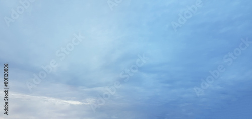 Beautiful blue cloudy sky, panoramic cloudscape skyline background