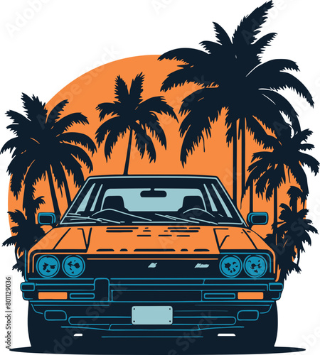 Japan classic sport car 80s isolated on a white background, front view. Vector illustration auto best for sticker and t shirt print.