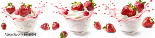 sets of strawberry  splashed with cream 