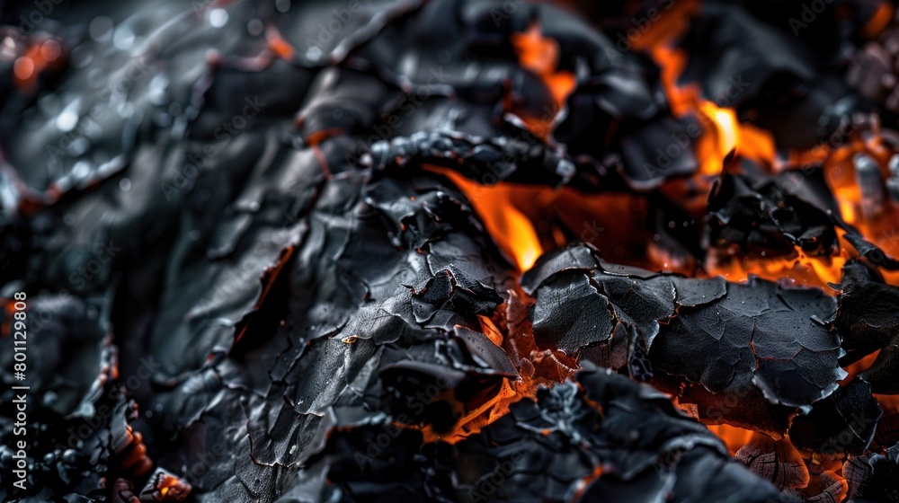 Intense black charred rock split by lava Intense black charred rock split by lava