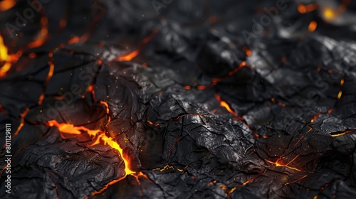 Close-up of fiery cracks on a dark textured background