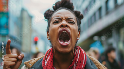 African american woman shouting on the street for freedom of speech and human rights © AiDesign