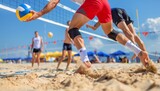 Beach volleyball player s feet jumping for block   summer olympics agility and timing
