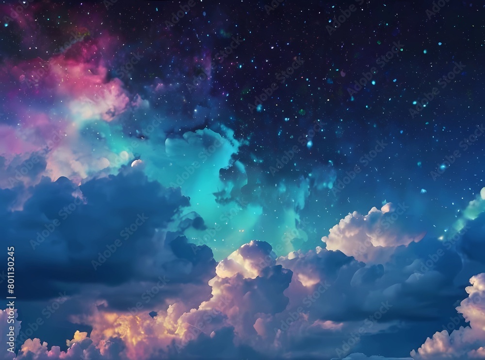 七色のiridescent cloudsの光を宿した星屑ミルキーウェイ背景壁紙	
