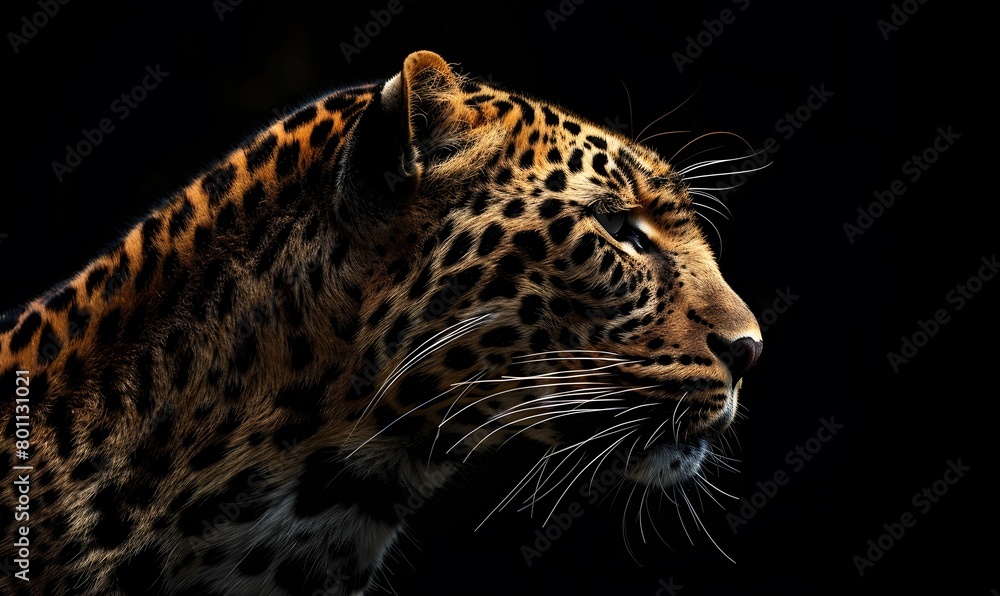 leopard's head against a black backdrop, Generative AI 