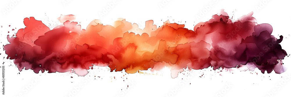 Orange and red watercolor paint gradient on transparent background.