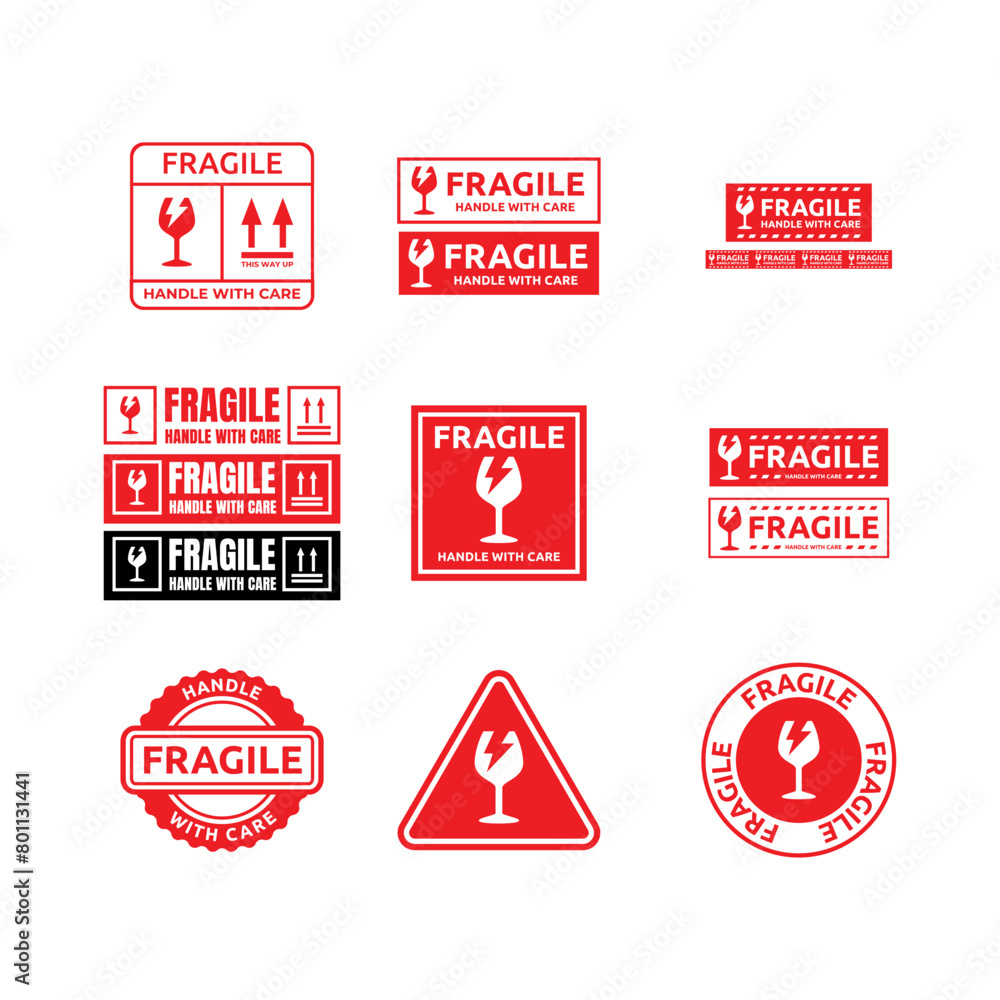 Set of fragile label vector icon for packaging. Set of fragile label vector icon for packaging.