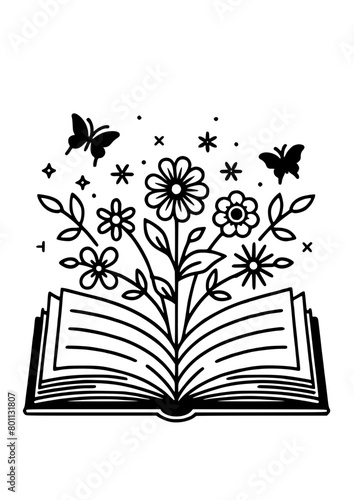 Flower Book SVG, Book SVG, Book with Flowers SVG, Reading SVG, Reading, Flowers Growing from a Book, Beautiful Book, Flowers, Flowers with a Book, Book Silhouette, Book Art Print, Book Clipart