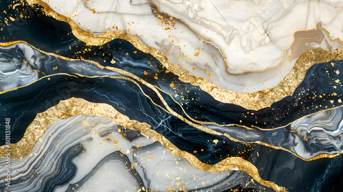 marbling textures and mosaic with golden decor marble background. Generative AI.