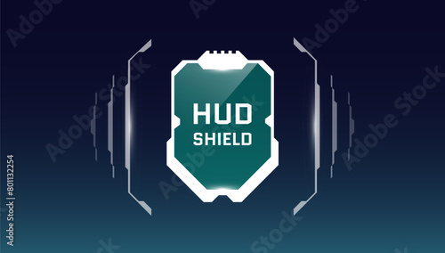 HUD digital futuristic style military frame interface health shield. Video game player protect armor sign and life indicator symbol. Sci Fi GUI and FUI infographic design element. UI vector logo