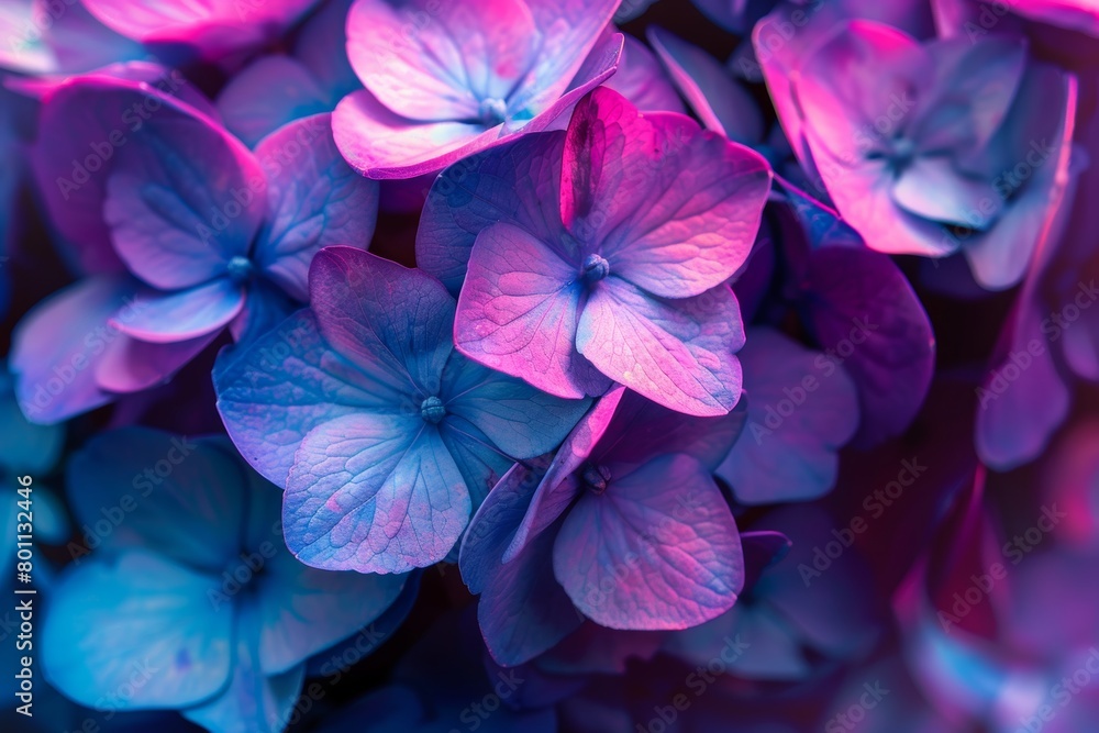 Stunning close up of vibrant blue and pink flowers, captivating colors in detailed view Stunning close up of vibrant blue and pink flowers, captivating colors in detailed view