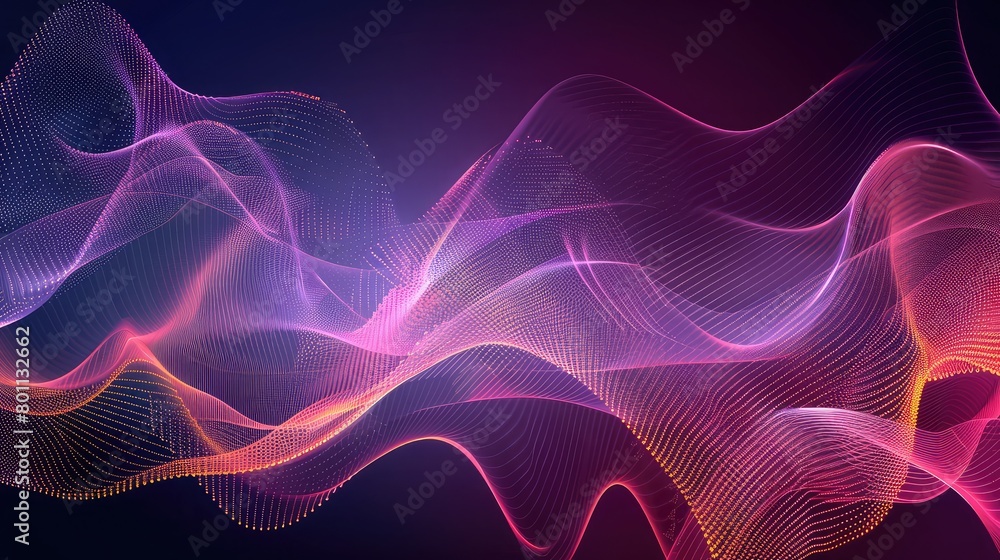 Abstract background with pink and purple lines, art illustration of music,Beautiful curved wave on a dark background, Digital technology background, Concept of networt, 3D