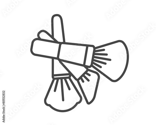 Makeup and cosmetics. Set vector graphic icons of beauty brushes for face, powder, blush, eyeshadow.