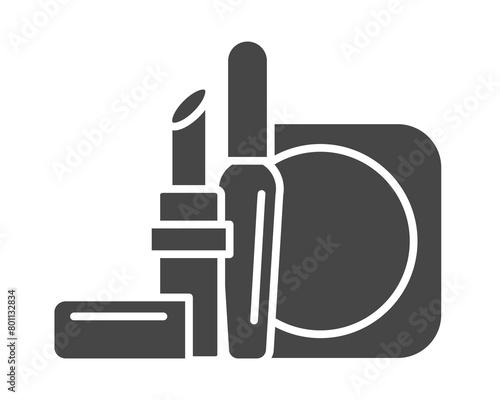 Makeup and cosmetics. Vector set of beauty graphic black icons including lipstick, mascara, powder.