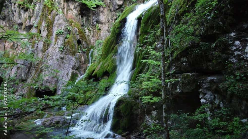 Drone video of waterfall into the forest Drone video of waterfall into the forest