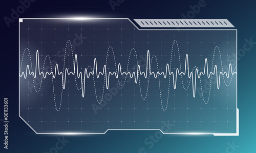 HUD digital futuristic user interface audio equalizer frame. Sci Fi high tech music sound wave screen. GUI or FUI cyber radio monitoring dashboard panel. Head up display UI infographic frequency graph