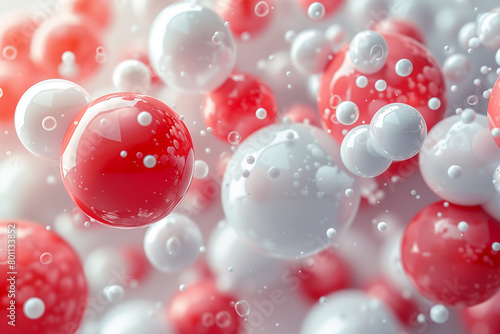 Illustration of abstract background with white and red bubbles of different sizes  3d  illustration 
